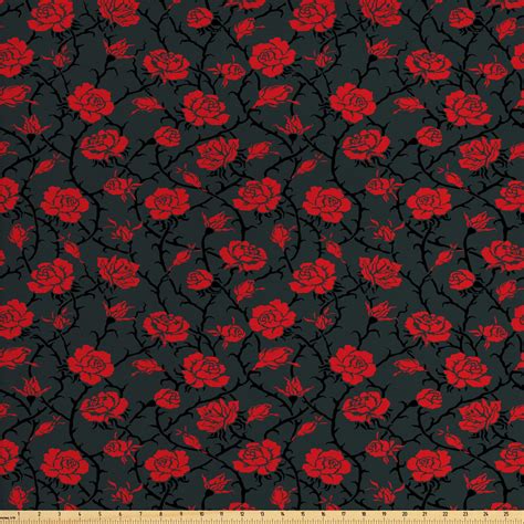 Abstract Fabric By The Yard Rose Swirls Ivy Plants Dark Mysterious