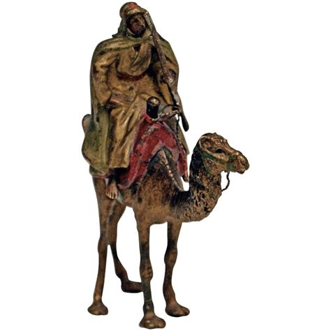 Vienna Bergmann Bronze En Miniature Arab Man Riding On Camel Circa