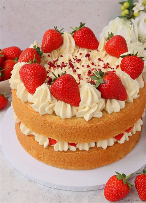strawberries and cream cake the baking explorer