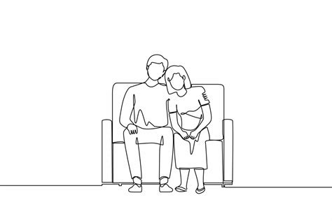Single Continuous Line Drawing Man Comforting Sad Woman Male