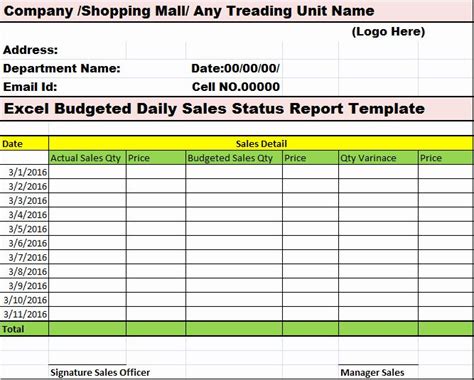 daily report template excel   sales report template