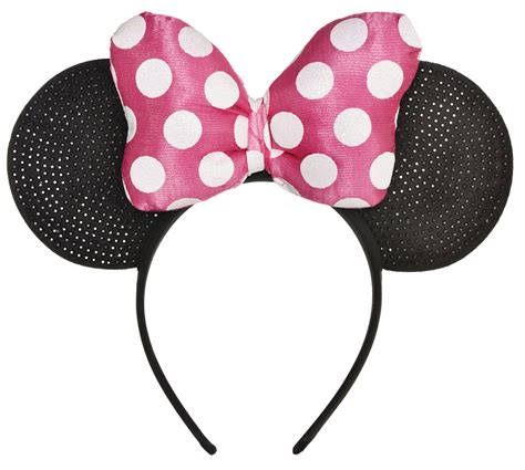 Disney Minnie Mouse Glitter Headband With Ears Bow Pink Black Polka