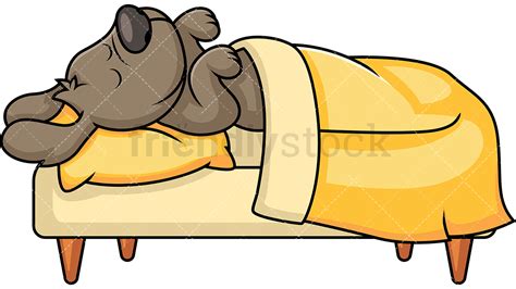 Cute Pet Dog Sleeping In Bed Cartoon Vector Clipart