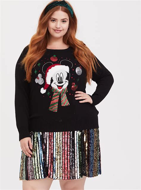 Plus Size Disney Holiday Mickey Mouse Black Holiday Sweater Torrid