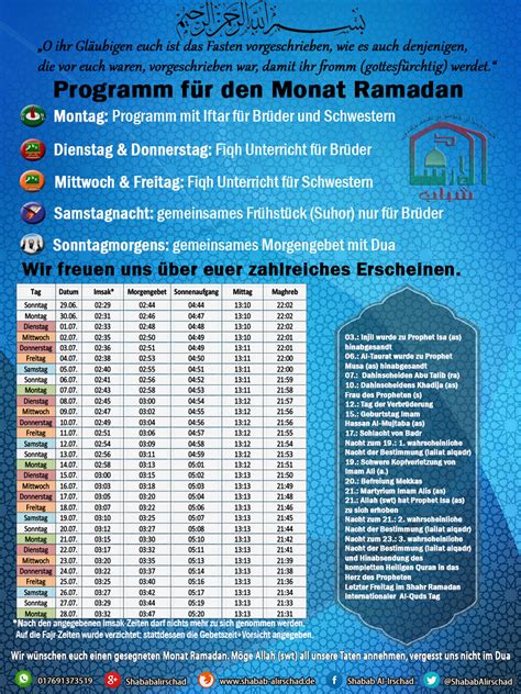 Übersicht Für Monat Ramadan Al Irschad Jugend