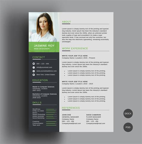 (all caps) name as it appears on your passport Free Clean CV/Resume Template on Behance