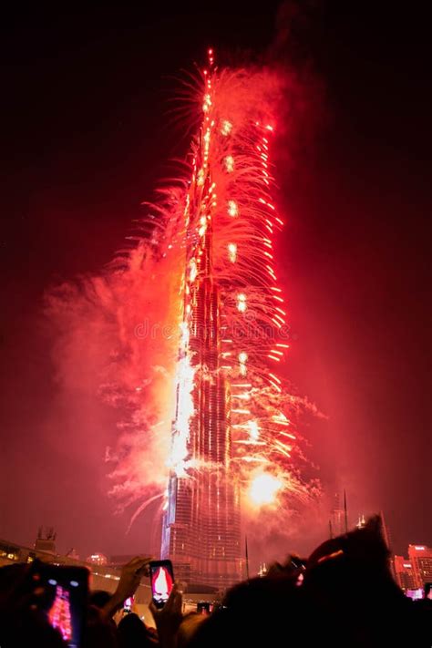 New Year Fireworks At Burj Khalifa Dubai United Arab Emirates Editorial Image Image Of