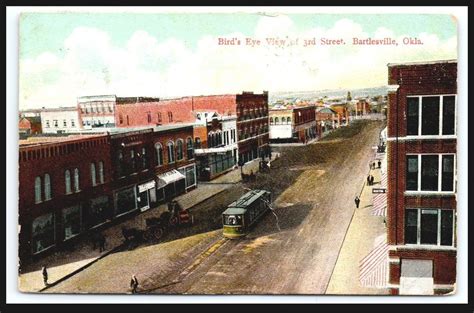 Ok Bartlesville Birds Eye View 3rd Street Scene Trolley Birds Eye