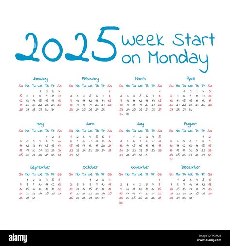 Simple 2025 Year Calendar Stock Vector Images Alamy