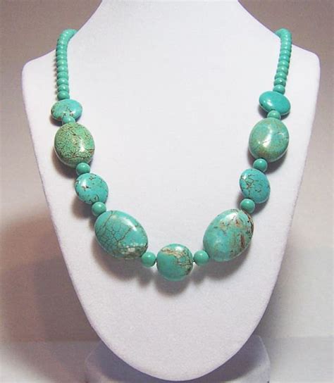 Chunky Turquoise Necklace Beaded Oval And Round Large Beads Etsy