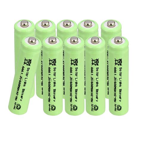 1 2v aaa ni mh 600mah solar light rechargeable batteries 10 pack