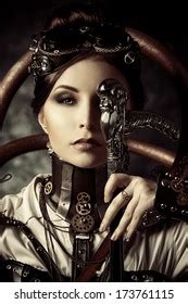 Portrait Beautiful Steampunk Woman Over Grunge Stock Photo Shutterstock