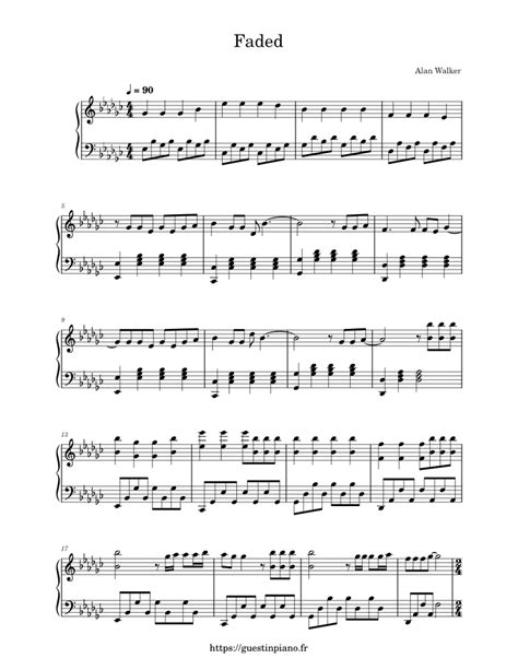 Faded Alan Walker Sheet Music For Piano Solo