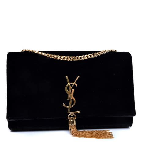 Saint Laurent Velvet Medium Monogram Kate Tassel Shoulder Bag Black