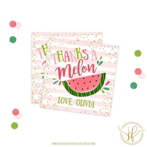 Watermelon Favor Tags One In A Melon Thanks A Melon Watermelon Party