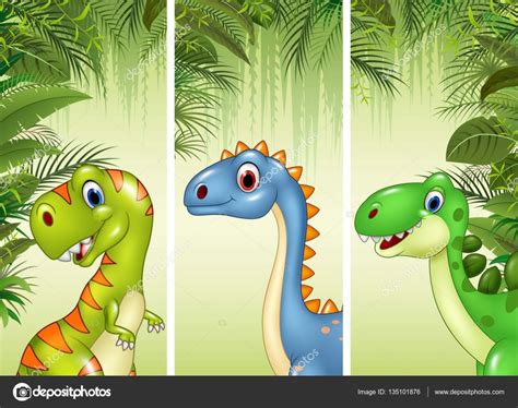 Conjunto De Tres Dinosaurios De Dibujos Animados Vector Gráfico