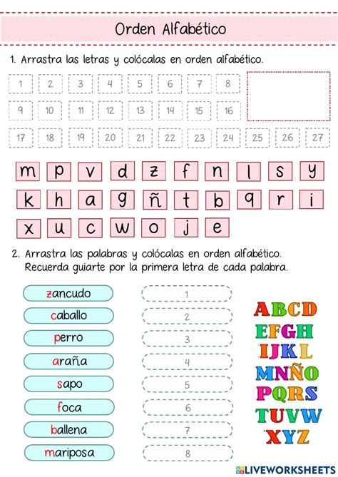 Orden Alfabético Worksheet For Segundo Interactive Activities