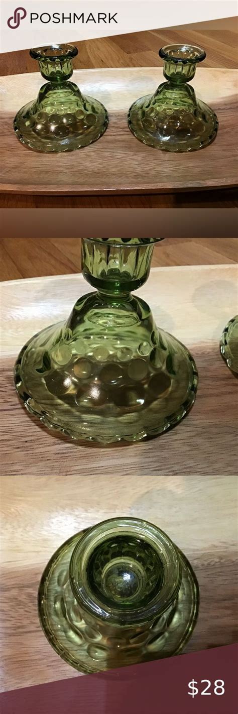 Vintage Hazel Atlas Eldorado Green Glass Candlesticks Holders In