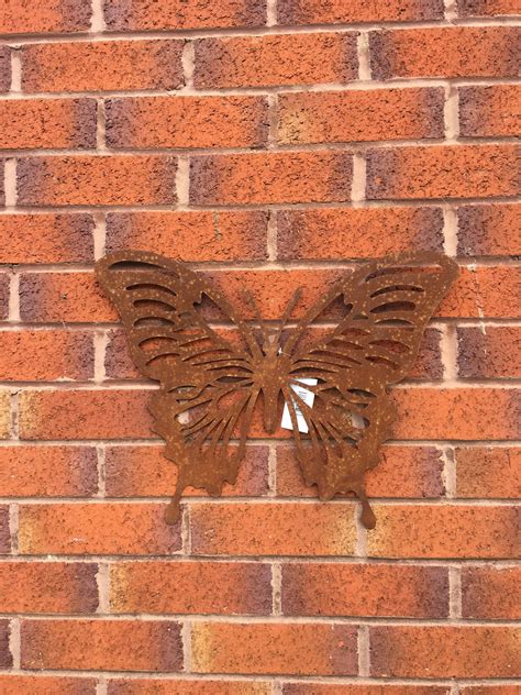 Rustic Outdoor Monarch Butterfly Metal Wall Plaque Rust Rusty Finish