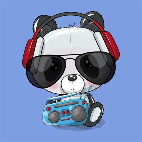 Free Vector Cute Cartoon Panda Listening Music Vector Illustration