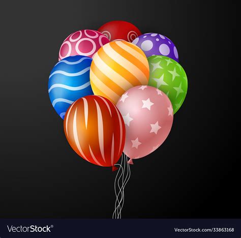 3d Realistic Colorful Bunch Birthday Balloons Vector Image