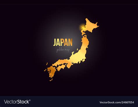 Japan is a giant archipelago with more than 8000 islands bordering five. Japan country border map in gold golden metal Vector Image