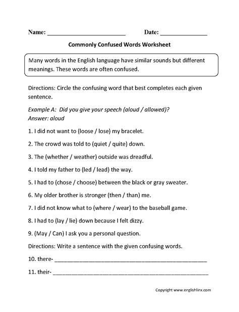 Word Usage Worksheets Commonly Confused Words Worksheets