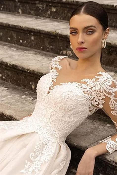 dexinyuan long sleeve wedding dress wedding gowns satin bridal ball gown bridal dress in 2022