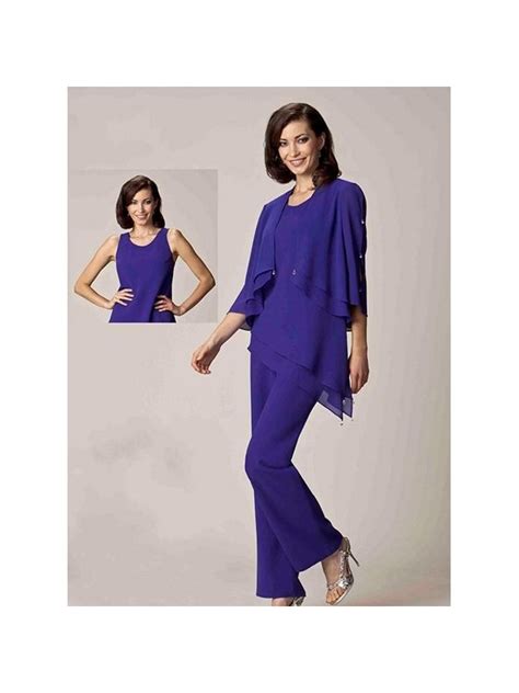 Pant Suit Sheathcolumn Ankle Length Chiffon Low Roundscooped Neck