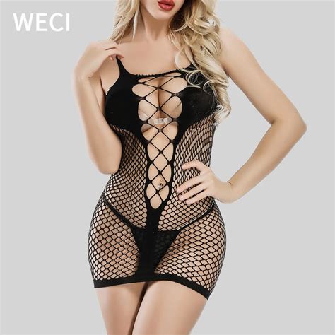 WECI Sexy Fishnet Bodysuit Mesh Catsuit Bdsm Lingerie Submissive Sensual Clothes Female Erotic
