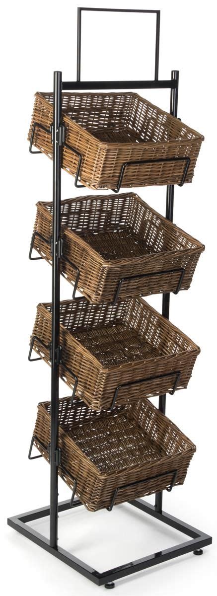 4 Tiered Basket Display Stand Brown Wicker Bins Sign Clips And Header