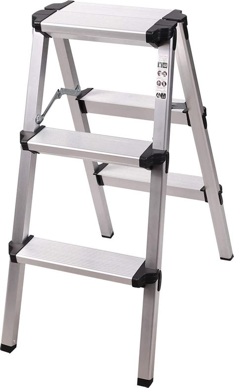 Redcamp Aluminum Folding Step Ladder 3 Step Sturdy Heavy Duty Step