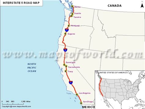 Us Interstate 5 Map San Ysidro California To Blaine Washington