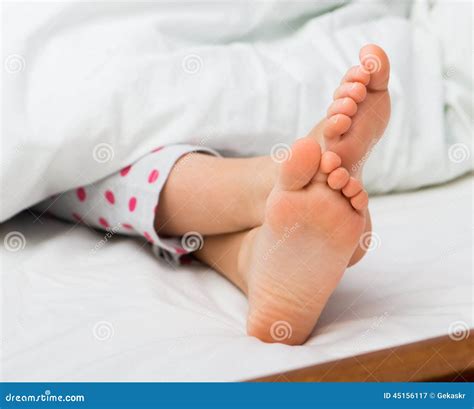 Baby Bare Feet On The Bed Stock Image Image Of Sheet 45156117