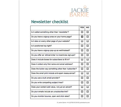 Newsletter checklist >>> | jackiebarrie.com