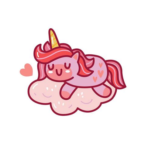 Premium Vector Unicorn Sleep In Pink Cloud Doodle
