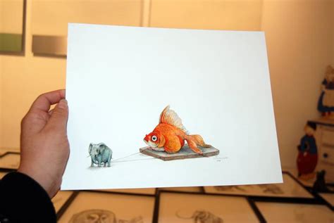 Adonna Khare Lazy Fish Drawing With Watercolor For Sale At 1stdibs