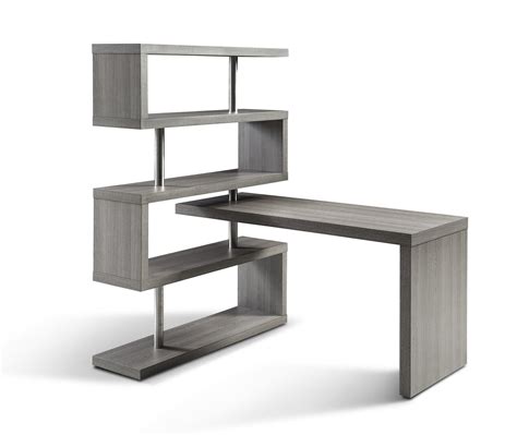 Home Office Writing Desk And Shelf Matte Grey And Steel Kd002