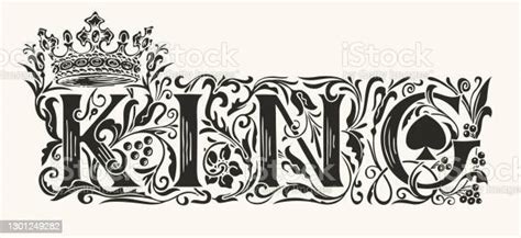 Word King Vintage Lettering In Ornate Letters Stock Illustration