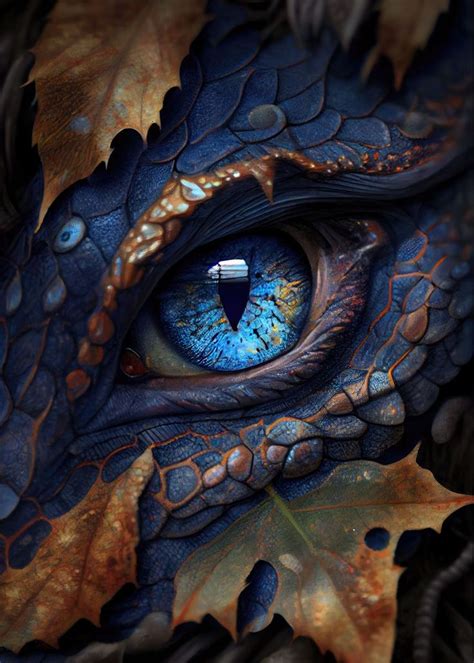 The Eye Of A Dragon Is Shown In This Artistic Photo With Leaves
