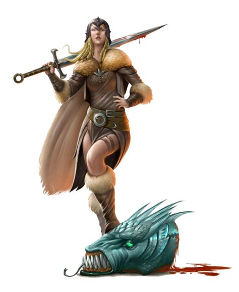 Female Human Barbarian Dragon Slayer Pathfinder Pfrpg Dnd Dandd D20