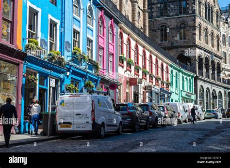 Colourful Shopfronts Along West Bow Victoria Street In Edinburgh Old