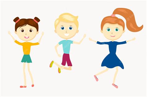 Premium Vector Group Of Happy Cute Character Jumping Kids Beautiful