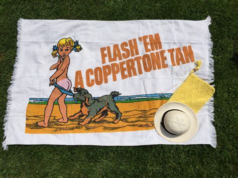 Vintage 70s Coppertone Beach Towel Terry Cloth Swim Accessory