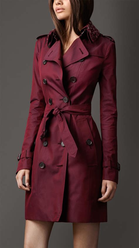 Lyst Burberry Long Beaded Collar Cotton Gabardine Trench Coat In Red