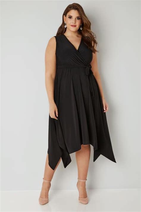 Yours London Black Wrap Dress With Hanky Hem Plus Size 16 To 36
