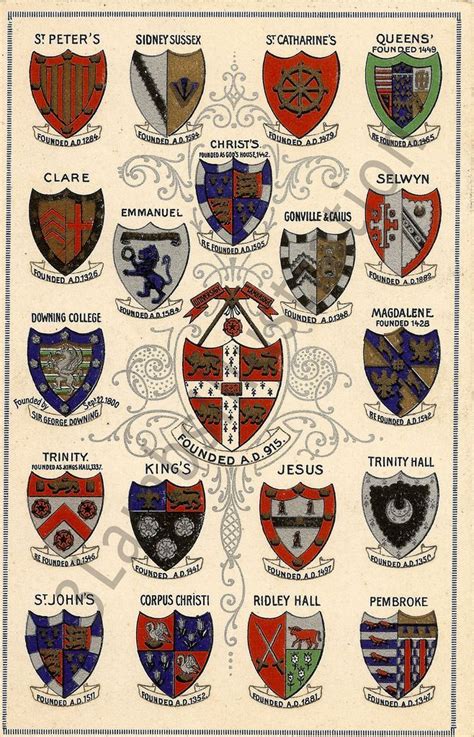 Arms Of The Colleges Of Cambridge Cambridge University Oxford