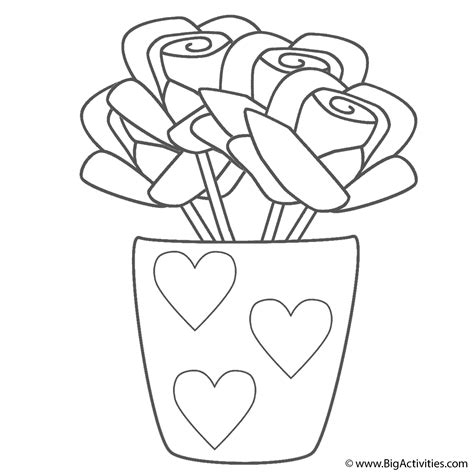 Click to download five amazing free printable flower coloring pages for adults, by five different artists! Roses in Vase with Hearts - Coloring Page (Mother's Day)
