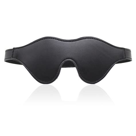 black genuine leather padded blindfold patch eye cover sleep black out restraints mask
