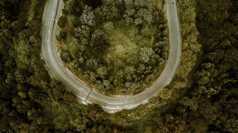 Wallpaper Road Forest Aerial View Turn Winding Hd Picture Image